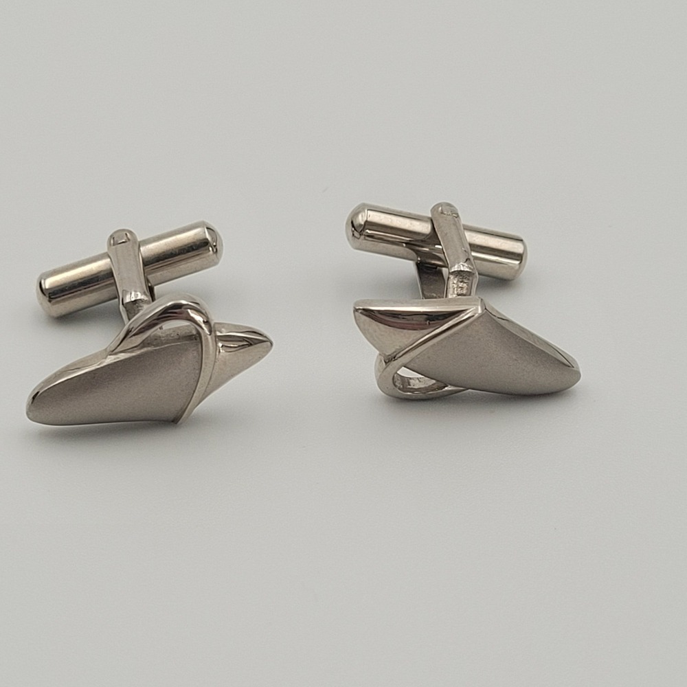 Renoma Paris Silver Tone Modernist Sculptural Cufflinks Mens Designer Accessory